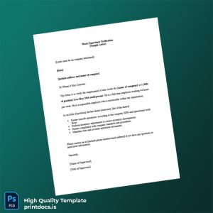 Printable Work Experience Verification Letter Template (Word & PDF) Image Preview - PrintDocs