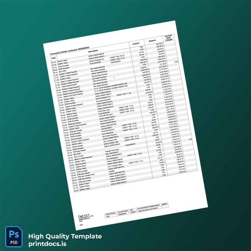 Zambia Bank Statement Template in Word and PDF formats page 2