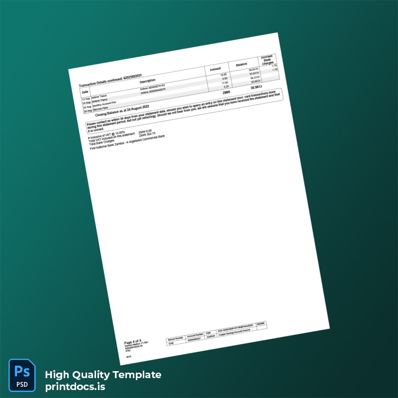 Zambia Bank Statement Template in Word and PDF formats page 4