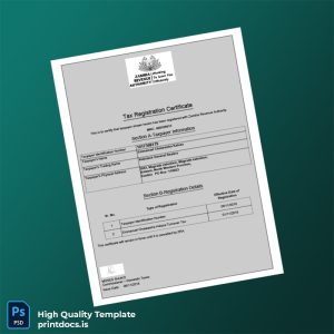 Printable Zambia Revenue Authority Tax Registration Certificate Template (Word & PDF) Image Preview