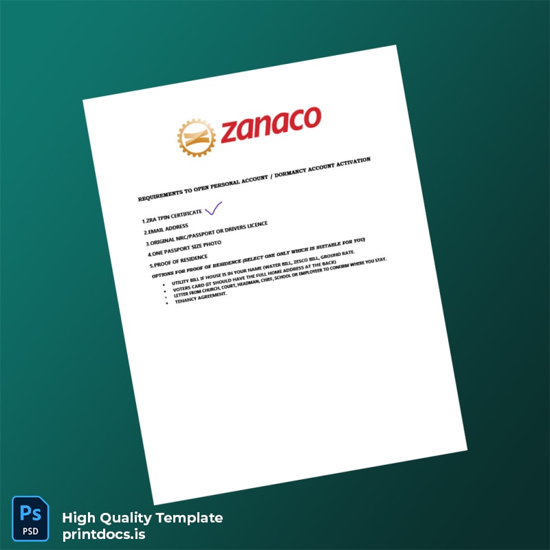 Zambia ZRA Editable Requirements Template in Word and PDF formats