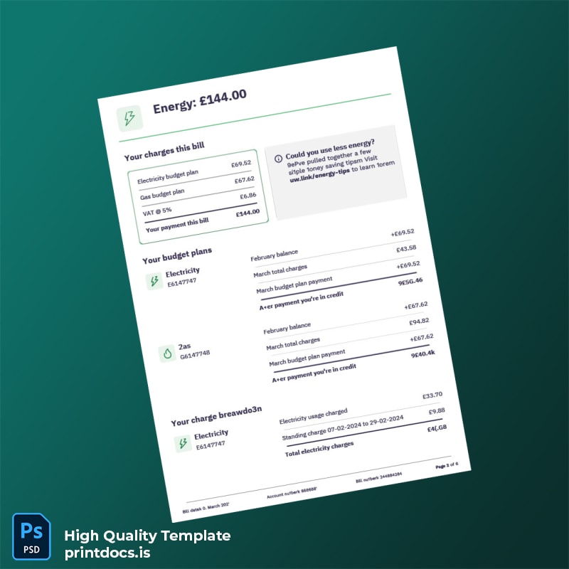 Zia-Ul-Mustafa Editable Utility Bill Template in Word and PDF formats page 2