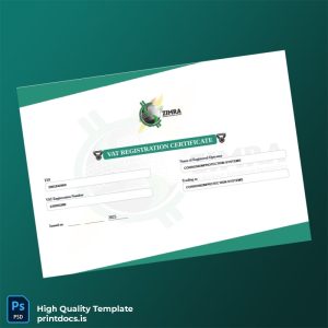 Printable Zimbabwe Zimbabwe Revenue Authority VAT Registration Certificate Template (Word & PDF) Image Preview - PrintDocs