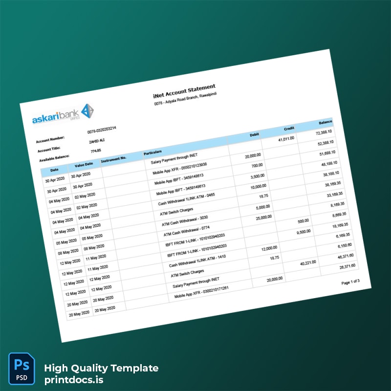 iNet Editable Bank Statement Template in Word and PDF formats