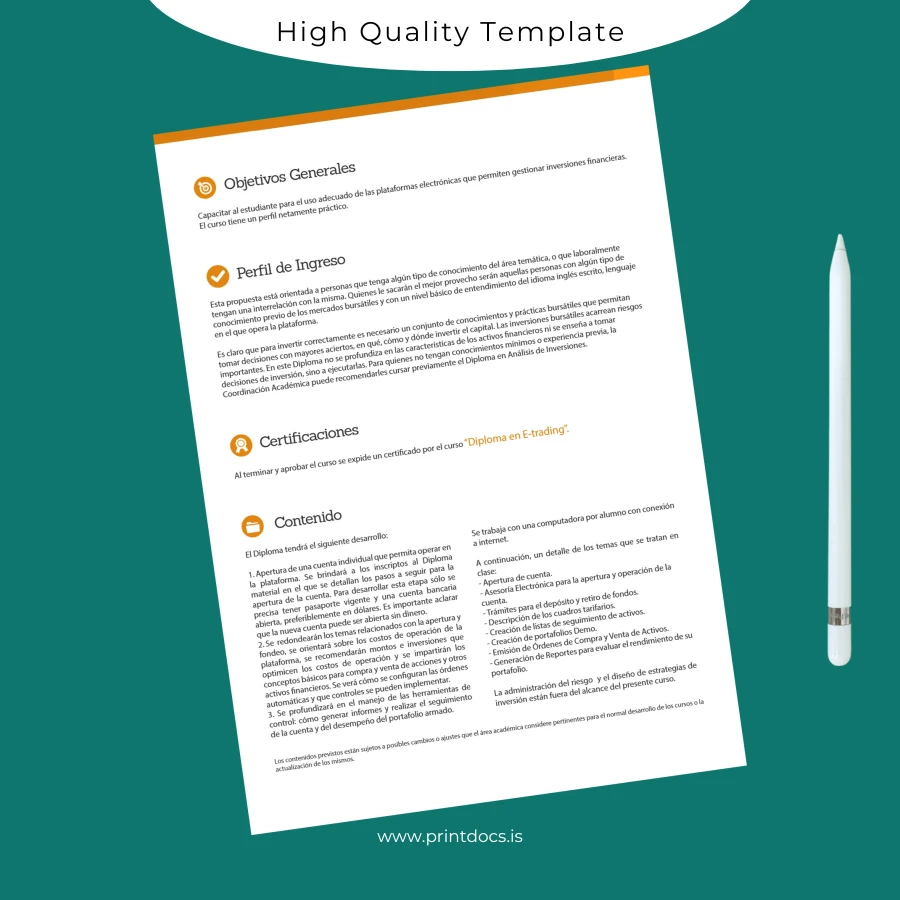 Printable Argentina BIOS School Diploma in E-Trading Template page 2 Image Preview - PrintDocs