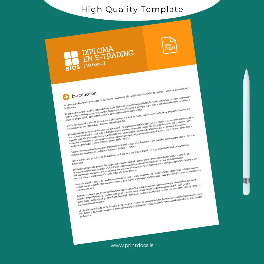 Printable Argentina BIOS School Diploma in E-Trading Template Image Preview - PrintDocs