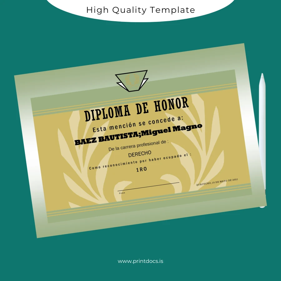 Printable Argentina Diploma of Honor Template Image Preview - PrintDocs