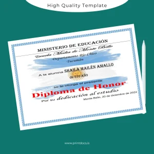 Printable Argentina Escuela Media de Monte Bello Honor Diploma Image Preview - PrintDocs