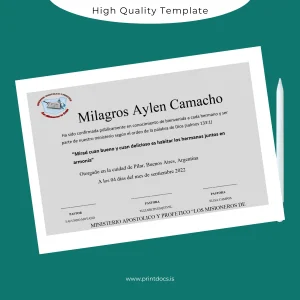 Printable Argentina Los Misioneros de Cristo Welcome Diploma Image Preview - PrintDocs