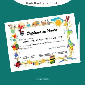 Printable Argentina Mundo Feliz Honorary Diploma in Initial Education 3 Years Image Preview - PrintDocs