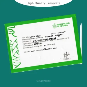 Printable Argentina Municipality of Córdoba Participation Certificate Template Image Preview - PrintDocs