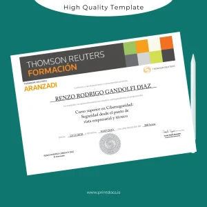 Printable Argentina Thomson Reuters Advanced Course in Cybersecurity Certificate Image Preview - PrintDocs