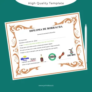Printable Bolivia Asociación Nacional de Borrachas Diploma de Drunkard Template Image Preview - PrintDocs