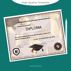 Printable Bolivia Unidad Educativa Nacional de Patacamaya Diploma Template Image Preview - PrintDocs