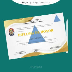 Printable Bolivia Universidad Nacional _Siglo XX_ Honor Diploma Template Image Preview - PrintDocs