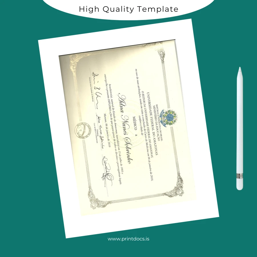 Printable Brazil Amazônia University Medicine Diploma Image Preview - PrintDocs