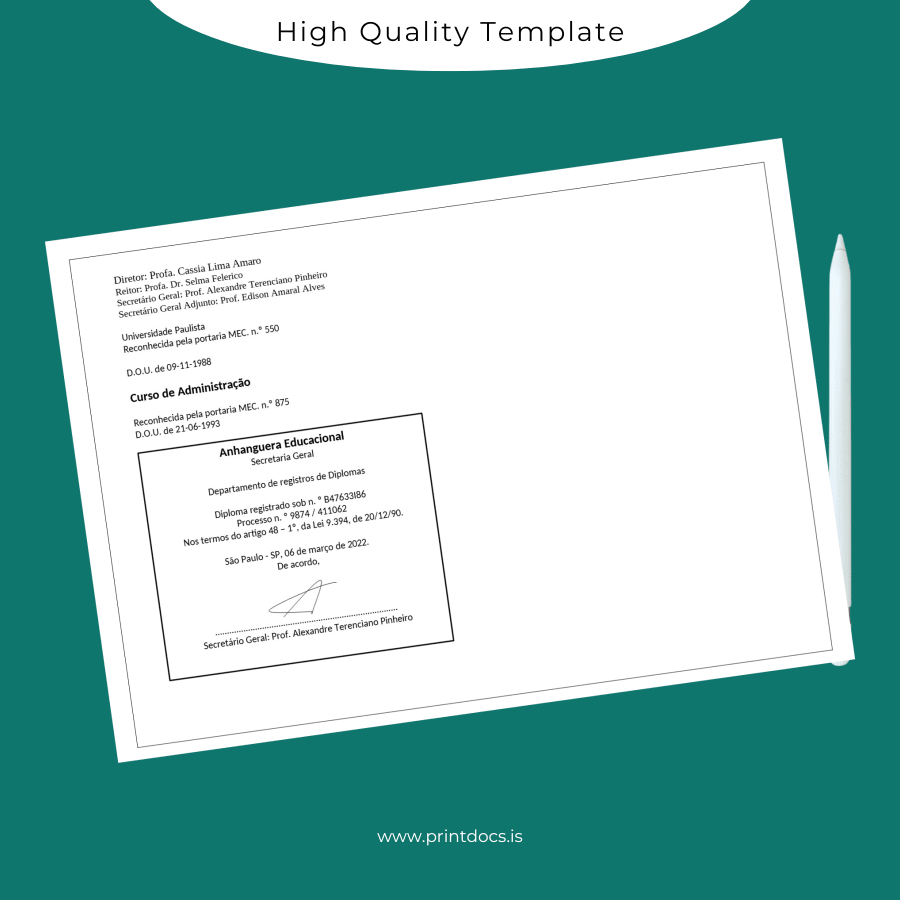 Printable Brazil Anhanguera University Bachelor's Degree in Administration Template page 2 Image Preview - PrintDocs