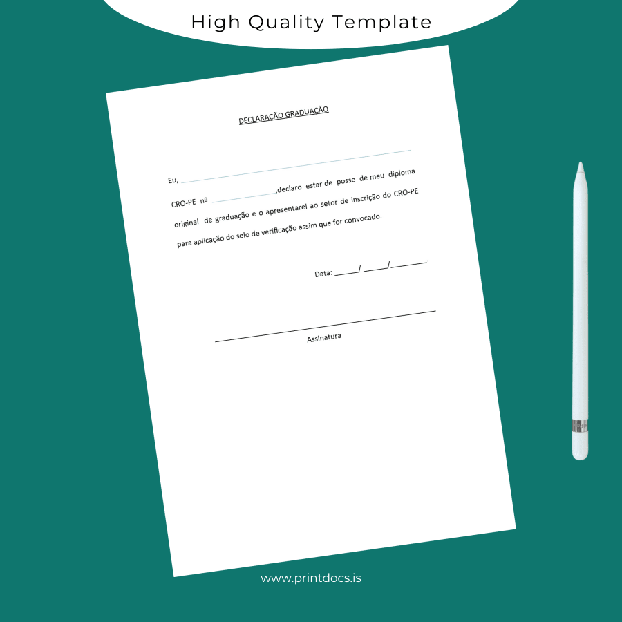 Printable Brazil CRO-PE Diploma Template Image Preview - PrintDocs
