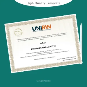 Printable Brazil Centro Universitário Alfredo Nasser Bachelor of Laws Diploma Template Image Preview - PrintDocs