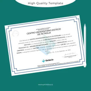 Printable Brazil Centro Universitário Estácio de Petrolina Bachelor of Education in Pedagogy Template Image Preview - PrintDocs