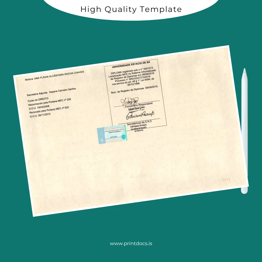 Printable Brazil Centro Universitário Estácio do Ceará Bachelor of Law Degree Certificate page 2 Image Preview - PrintDocs