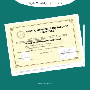 Printable Brazil Centro Universitário Facvest UNIFACVEST Bachelor of Physical Education Degree Certificate Image Preview - PrintDocs