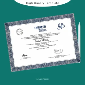 Printable Brazil Centro Universitário Internacional UNINTER Bachelor of Education in Pedagogy Template Image Preview - PrintDocs