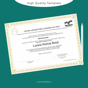 Printable Brazil Centro Universitário Leonardo da Vinci Bachelor of Business Administration Diploma Image Preview - PrintDocs