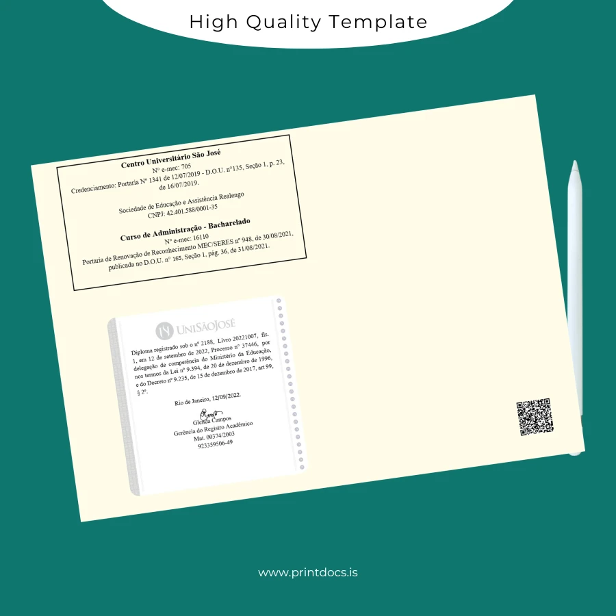 Printable Brazil Centro Universitário São José Bachelor of Administration Template page 2 Image Preview - PrintDocs