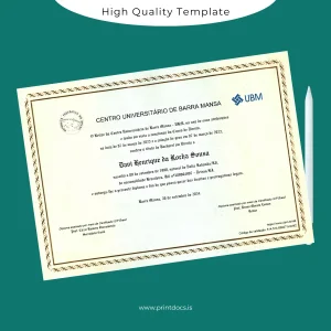 Printable Brazil Centro Universitário de Barra Mansa Bachelor of Laws Diploma Image Preview - PrintDocs