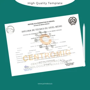 Printable Brazil Centro de Formação Tecnológica de Minas Gerais Technical Diploma Template Image Preview - PrintDocs