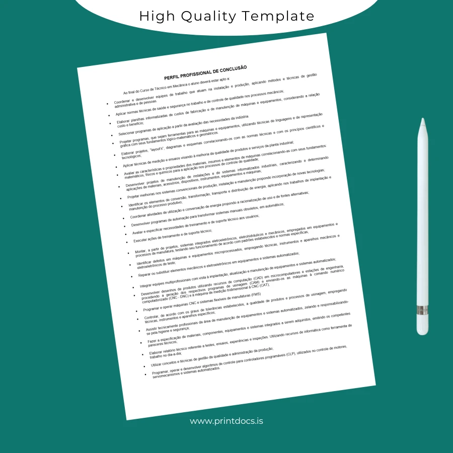 Printable Brazil Centro de Qualificação Técnica Technical High School Diploma in Mechanics page 4 Image Preview - PrintDocs