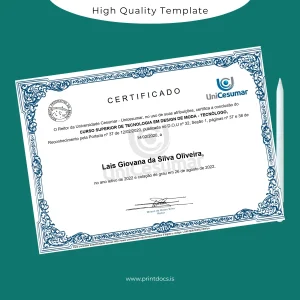 Printable Brazil Cesumar University Technologist Diploma in Fashion Design Image Preview - PrintDocs