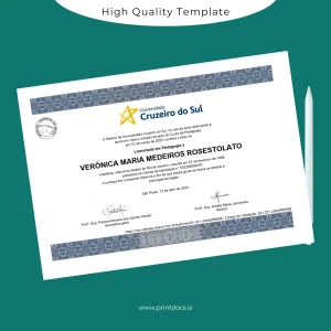 Printable Brazil Cruzeiro do Sul University Bachelor of Education Template Image Preview - PrintDocs