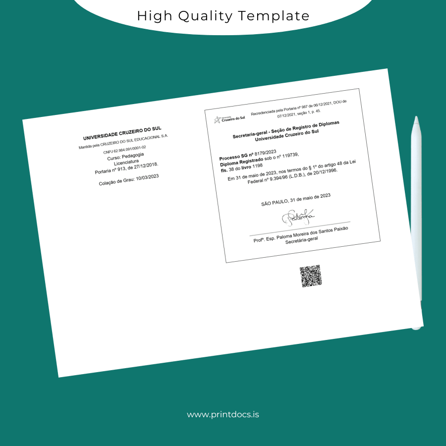 Printable Brazil Cruzeiro do Sul University Bachelor of Education Template page 2 Image Preview - PrintDocs