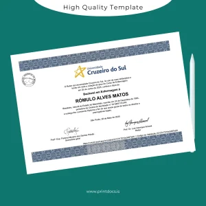 Printable Brazil Cruzerio do Sul University Bachelor of Nursing Diploma Image Preview - PrintDocs