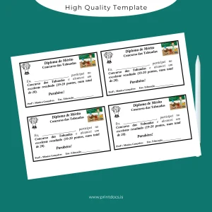 Printable Brazil Diploma of Merit Tabuadas Template Image Preview - PrintDocs