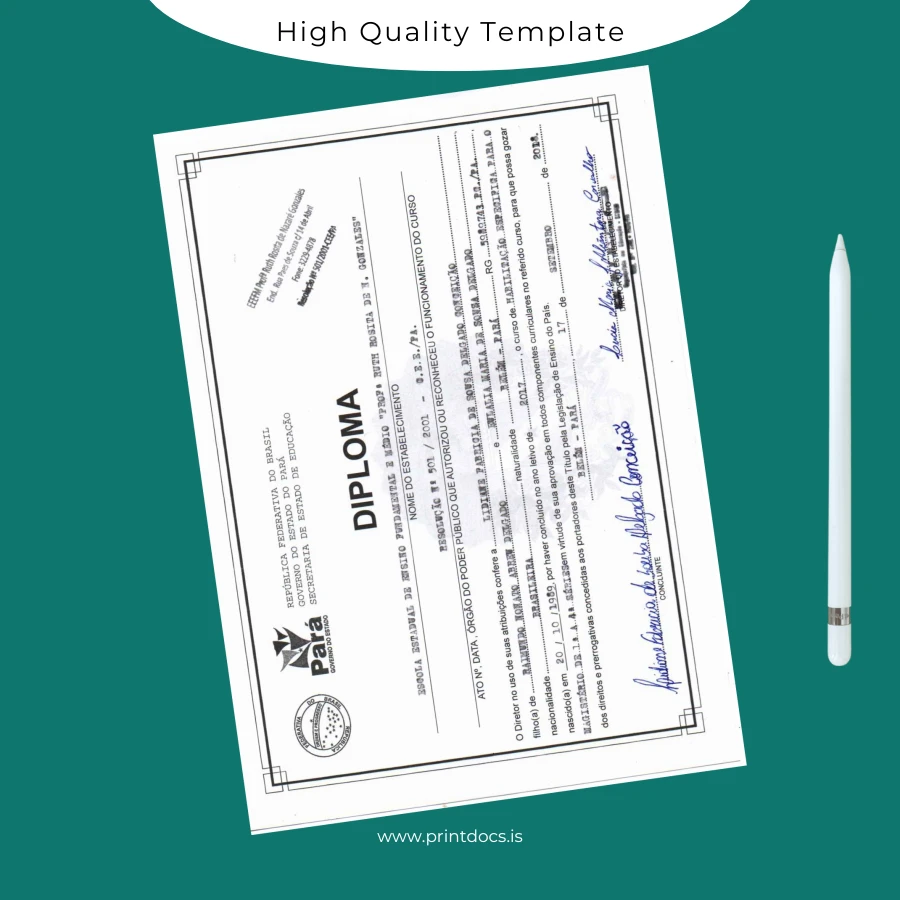 Printable Brazil Educational Institution Diploma Template Image Preview - PrintDocs
