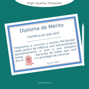 Printable Brazil Educational Institution Diploma of Merit Template Image Preview - PrintDocs