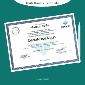 Printable Brazil Estácio University Doctorate in Family Health Template Image Preview - PrintDocs