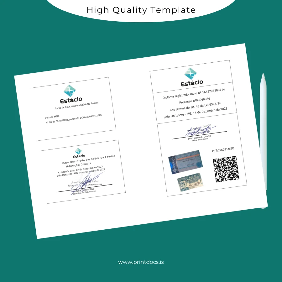 Printable Brazil Estácio University Doctorate in Family Health Template page 2 Image Preview - PrintDocs