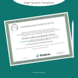 Printable Brazil Estácio de Sá Licensed in Pedagogy Diploma Image Preview - PrintDocs