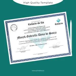 Printable Brazil Estácio de Sá University Bachelor of Theology Template Image Preview - PrintDocs