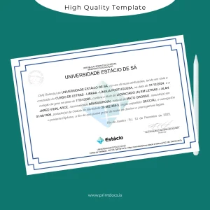 Printable Brazil Estácio de Sá University Bachelor's Degree in Letters Image Preview - PrintDocs