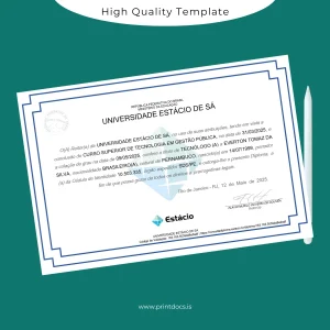 Printable Brazil Estácio de Sá University Technologist Diploma in Public Management Image Preview - PrintDocs