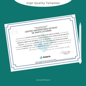 Printable Brazil Estácio de Sá University Technology Degree Template Image Preview - PrintDocs