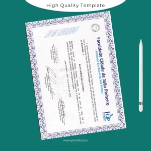 Printable Brazil Faculty City of João Pinheiro Bachelor of Nursing Diploma Template Image Preview - PrintDocs