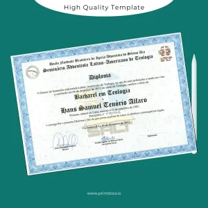 Printable Brazil Federal University of Bahia Bachelor of Theology Template Image Preview - PrintDocs