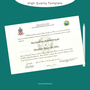 Printable Brazil Federal University of Juiz de Fora Bachelor of Administration Diploma Image Preview - PrintDocs