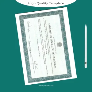 Printable Brazil Federal University of Rio de Janeiro Social Work Diploma Template Image Preview - PrintDocs